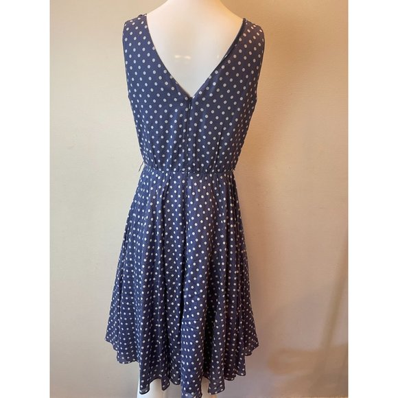 Nine West Womens Polka Dots Fit & Flare Dress Back Zip V Neck 100% Cotton Navy 4 - Picture 4 of 9